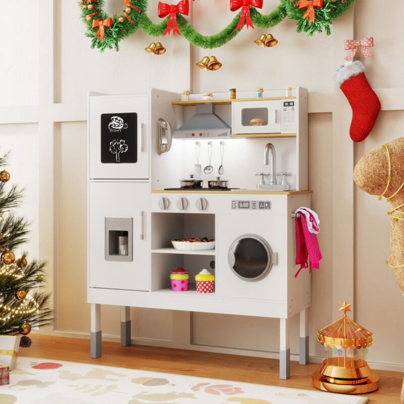 Kids Pretend Play Kitchen Set with Range Hood Ice Maker and Telephone image number 1