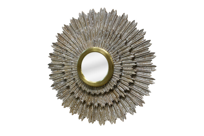 HomeRoots 44" Antiqued Gold Sunburst Wood and Metal Framed Accent Mirror image number 2