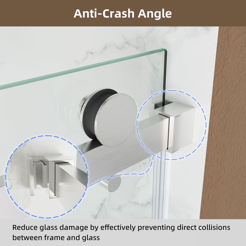 Brushed Nickel Aluminum Shower Door, Reversible Installation with Safety Glass & Towel Bar