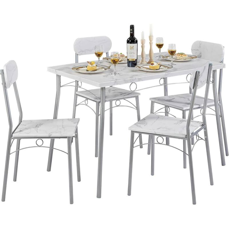 5-Piece Dining Set – Industrial Style Table with Wood Top & 4 Matching Chairs