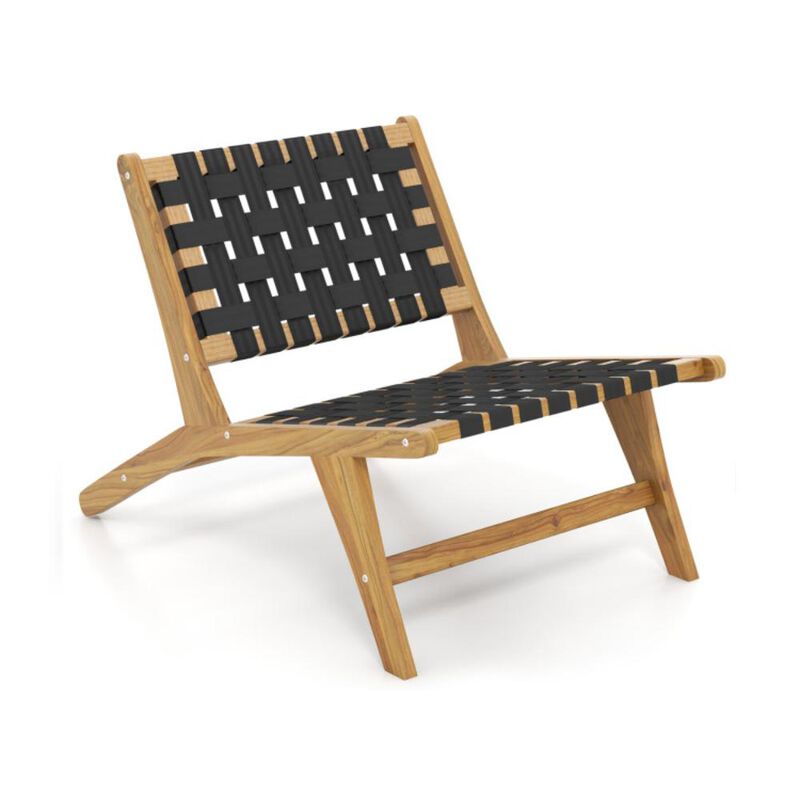 Hivvago Indoor Patio Teak Wooden Chair with Woven Webbing Seat and Backrest