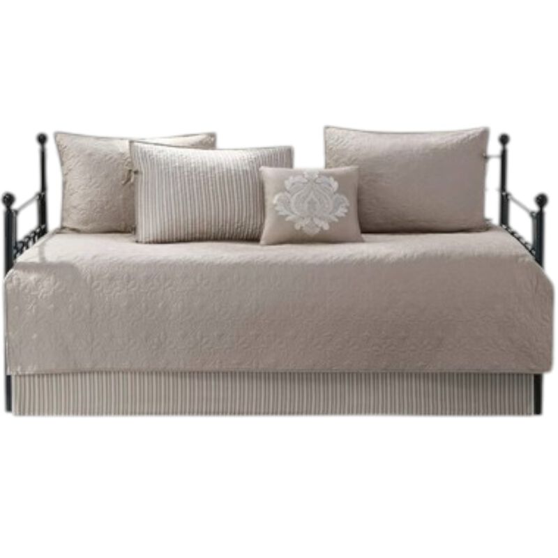 Hivvago 6-Piece Country Cottage Quilted Khaki Reversible Day Bed Cover Set