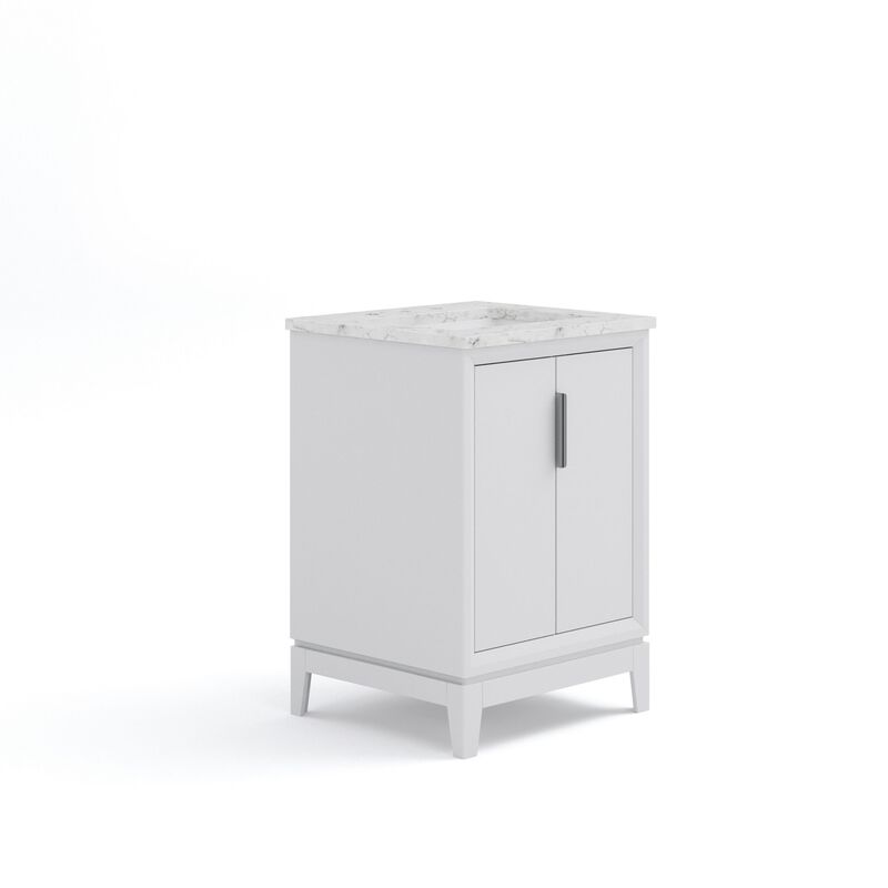 Elizabeth 24 In. Single Sink Carrara White Marble Countertop Bath Vanity In Pure White with Brushed Silver Hardware
