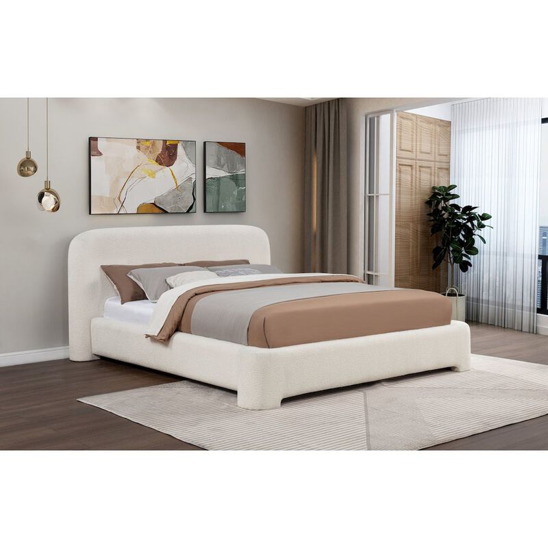 Best Master Furniture Upholstered Burlap Platform Bed Frame, Queen, Cream image number 4