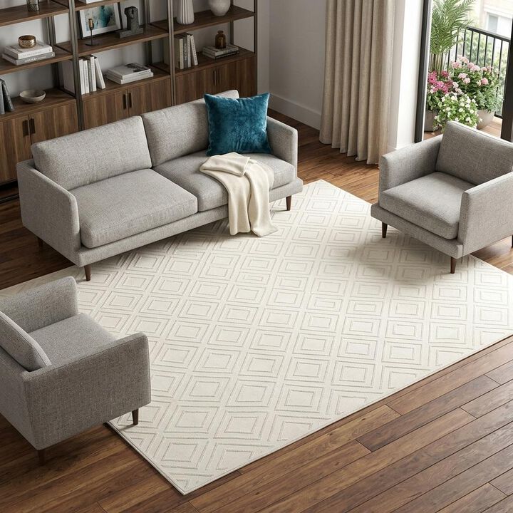 HomeRoots 8' X 10' Ivory Geometric Area Rug
