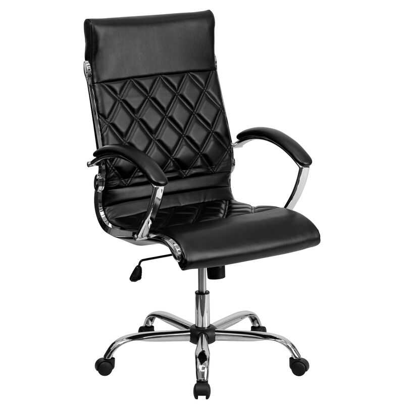 Merideth High Back Designer Quilted LeatherSoft Executive Swivel Office Chair with Chrome Base and Arms