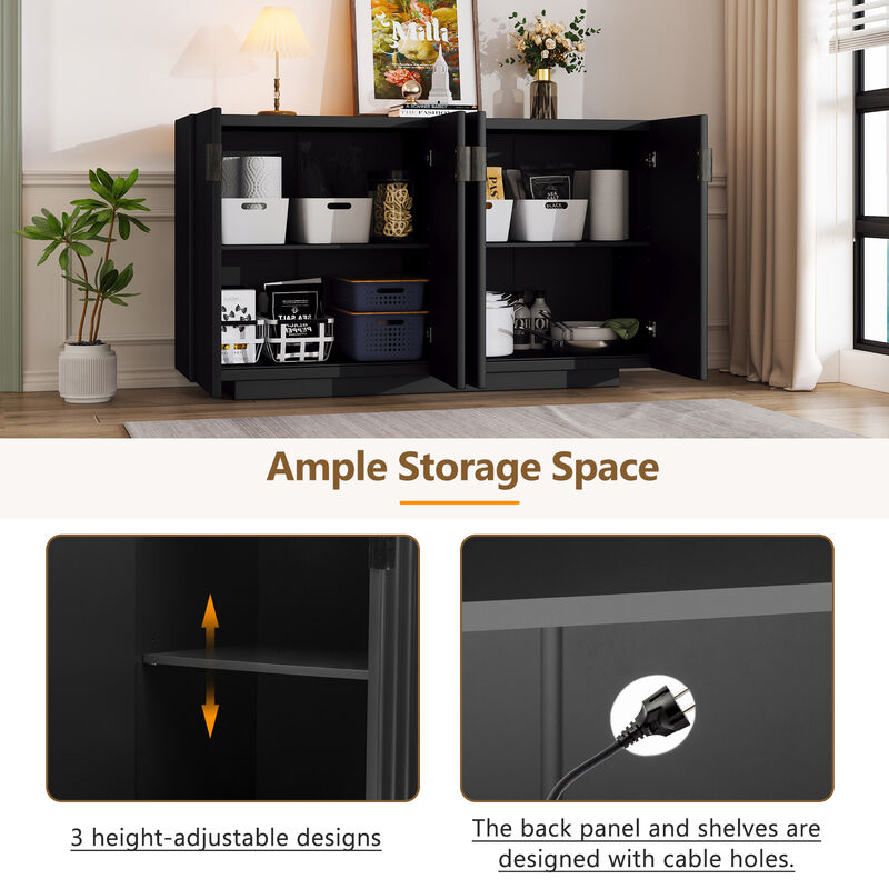 Clihome Buffet Cabinet with Storage, Sideboard Cabinet with Ample Storage Space,4 Fluted Doors Credenza Storage Cabinet with Adjustable Shelves for Dining Room and Living Room (BLACK)