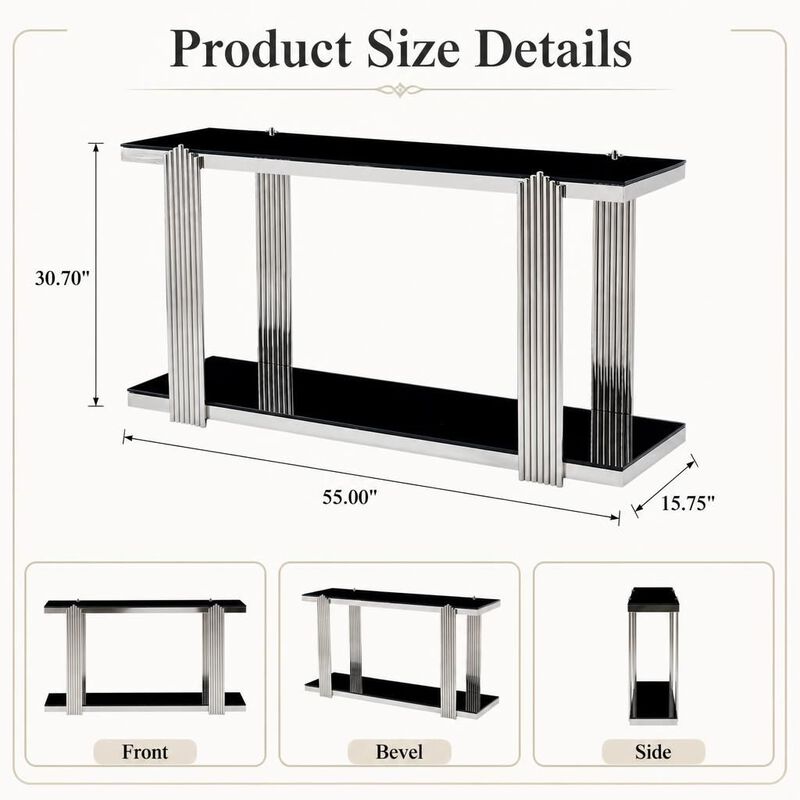 GOODSILO 55 Inch Double-Tier Storage Console Table with Tempered Glass Top, Sturdy Frame, Ideal for Entryways, Living Rooms, Hallways, and Behind Sofas image number 1