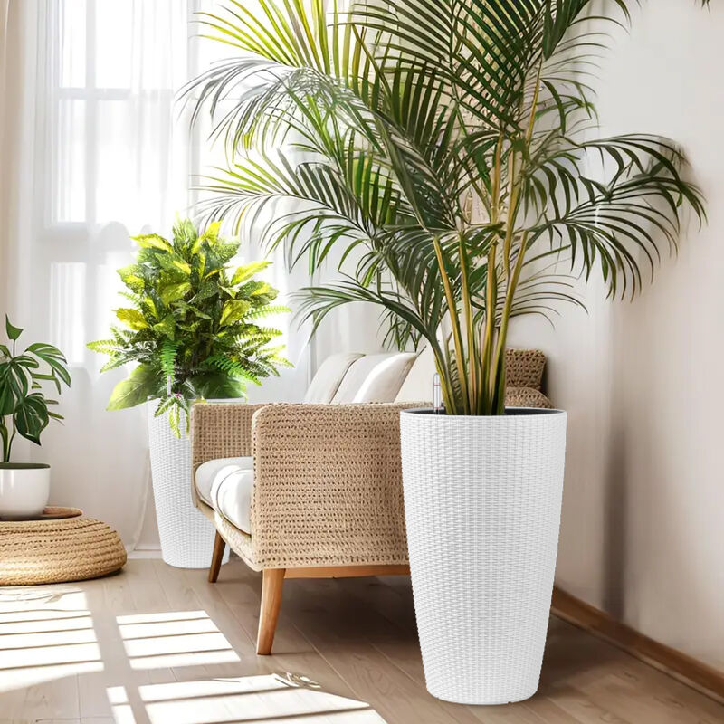 WOW PIONEER Set of 2 Faux Rattan Tall Planters for Indoor Outdoor Use with Automatic Watering System, Water Level Monitor, Inner Bucket for Garden Patio Porch Backyard image number 7