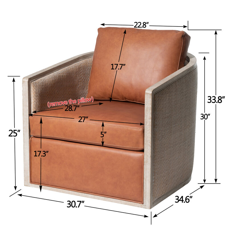 Claude Genuine Leather Swivel Cane Chair image number 2
