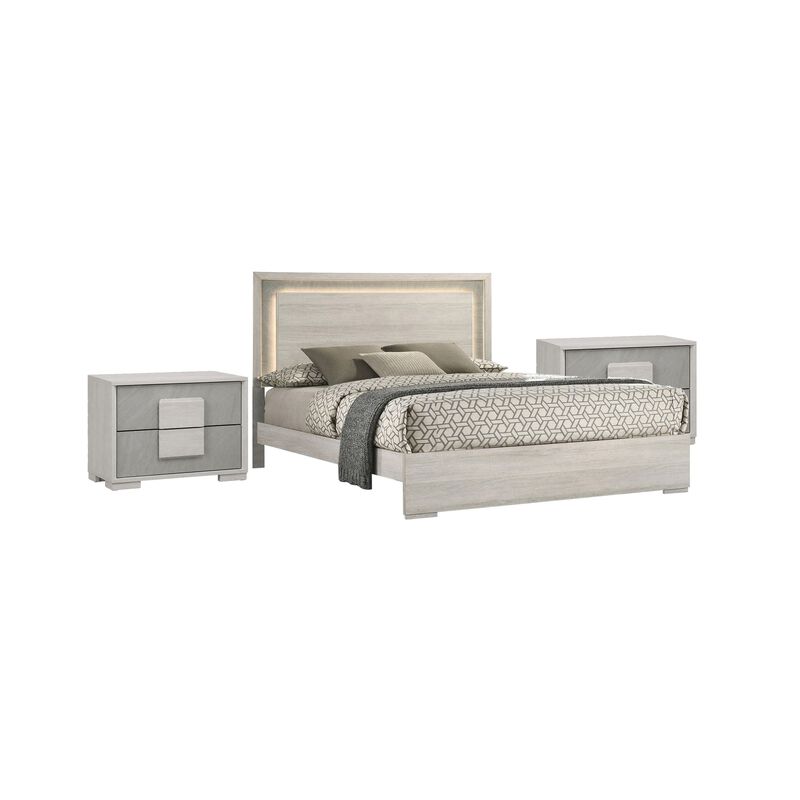 3pc King Bedroom Set, White Wash, Stone Gray, 2 Nightstands image number 0