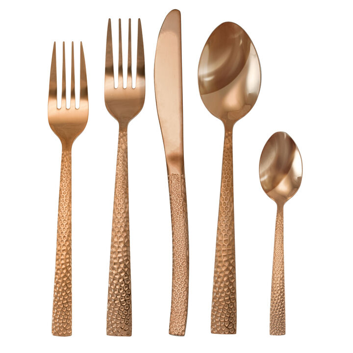 MegaChef Baily 20 Piece Flatware Utensil Set, Stainless Steel Silverware Metal Service for 4 in Rose Gold