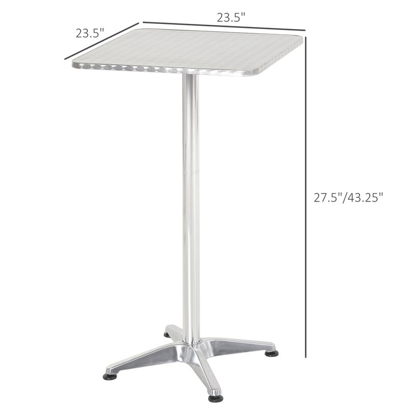 24" Adjustable Square Stainless Steel Top Aluminum Standing Bistro Bar Table - Silver