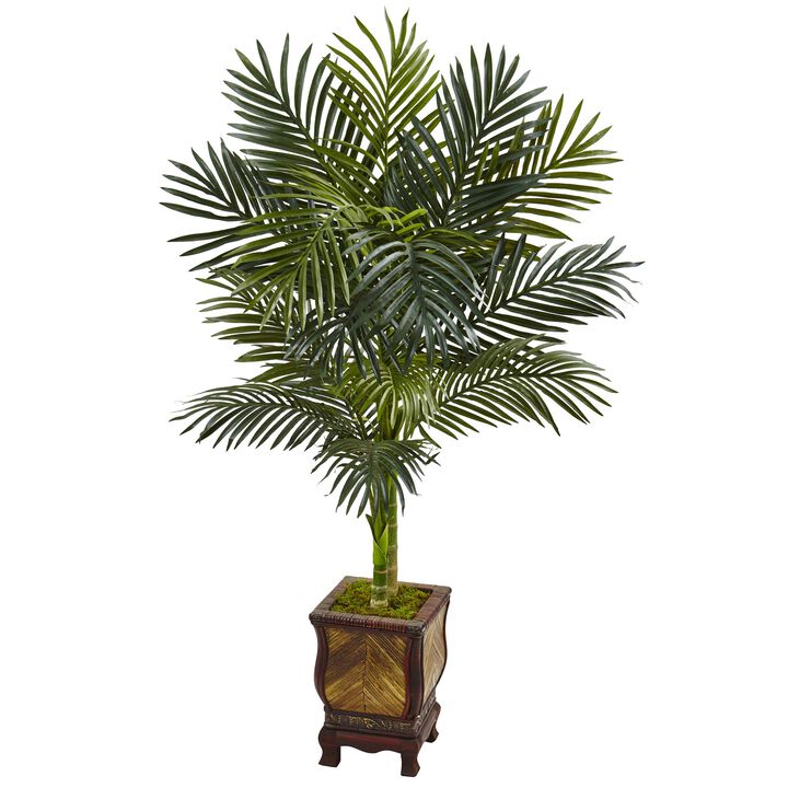 HomPlanti 4.5 Feet Golden Cane Palm Tree in Wooden Decorated Planter