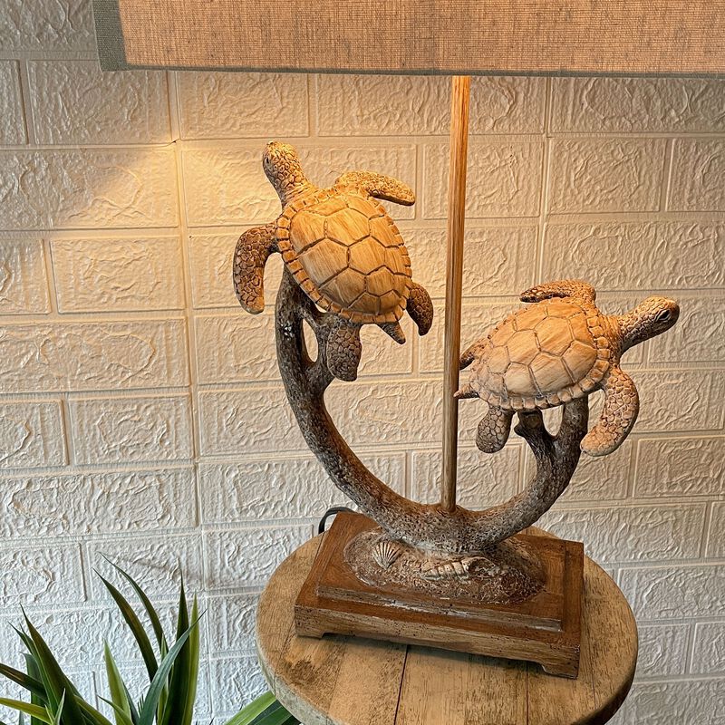Set Of 2 Double Sea Turtle Table Lamps Coastal Nautical Resin 2775 W Shades image number 7