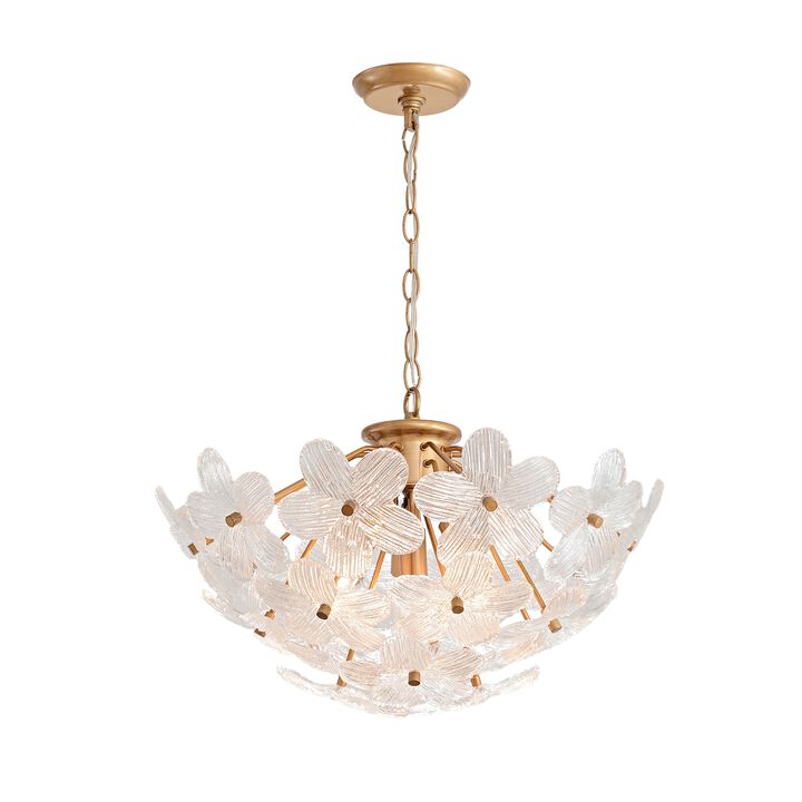 Frieda Modern 4-Light 20" Brushed Brass Clear Glass Flower Chandelier