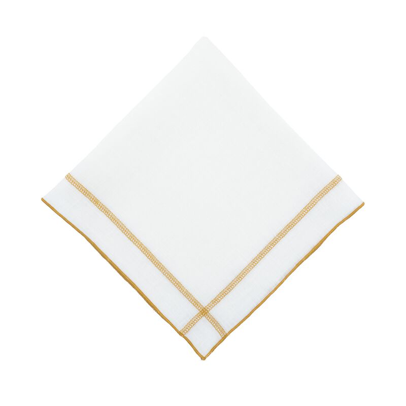 Linen Napkins With Gold Double Stitch, Set of 4