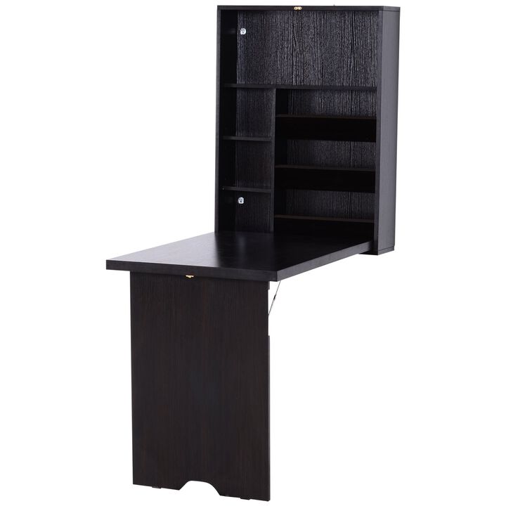 Multifunctional Wall Desk: Espresso Brown Convertible with Storage Shelf