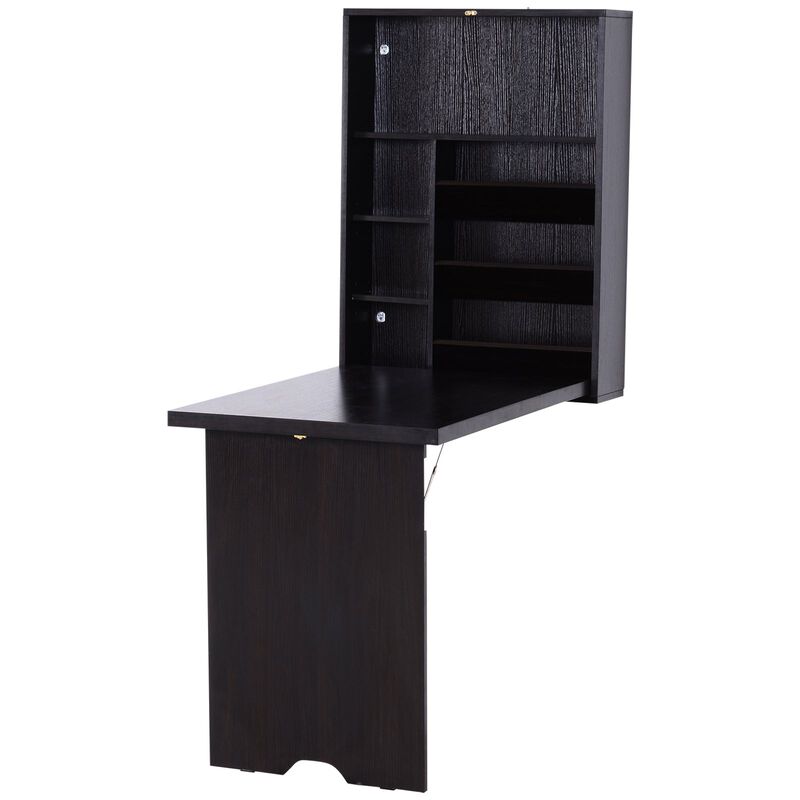 Multifunctional Wall Desk: Espresso Brown Convertible with Storage Shelf