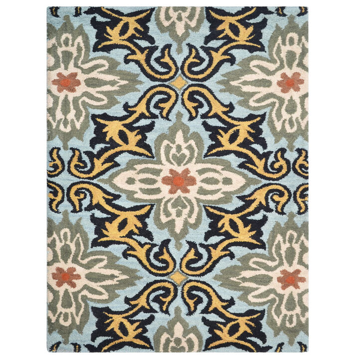 RUGSOTIC CARPETS HAND TUFTED WOOL ECO-FRIENDLY AREA RUGS  - Blue, Floral Modern Design, High Pile Thick Handmade Anti Skid Area Rugs for Living Room, Bed Room (K00722)