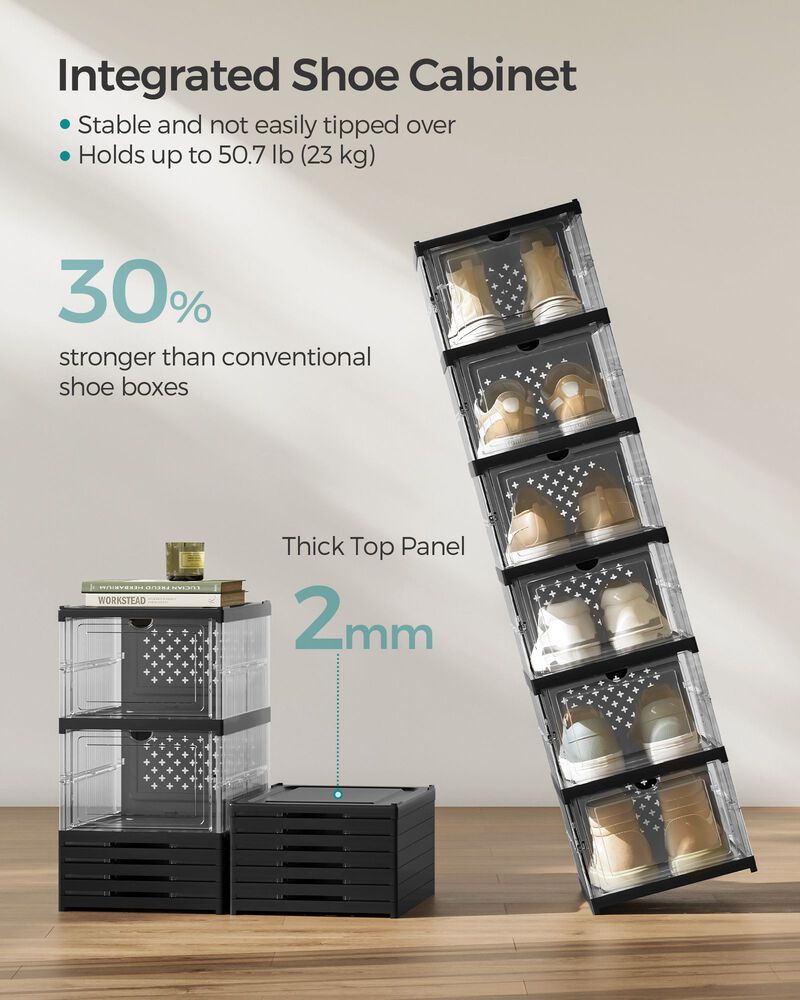 Pack of 18 Stackable Shoe Boxes Transparent