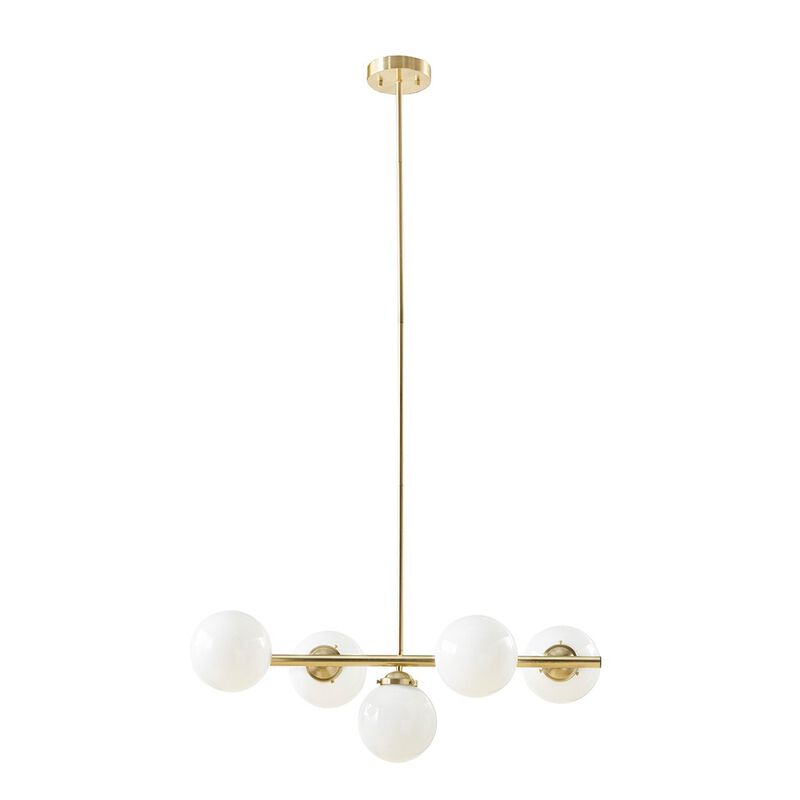 Gracie Mills Makenna 5-Light Brass Chandelier with Frosted Glass Globes image number 0