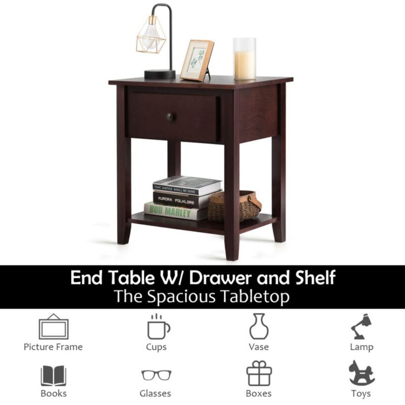 Hivvago Nightstand with Drawer and Storage Shelf for Bedroom Living Room