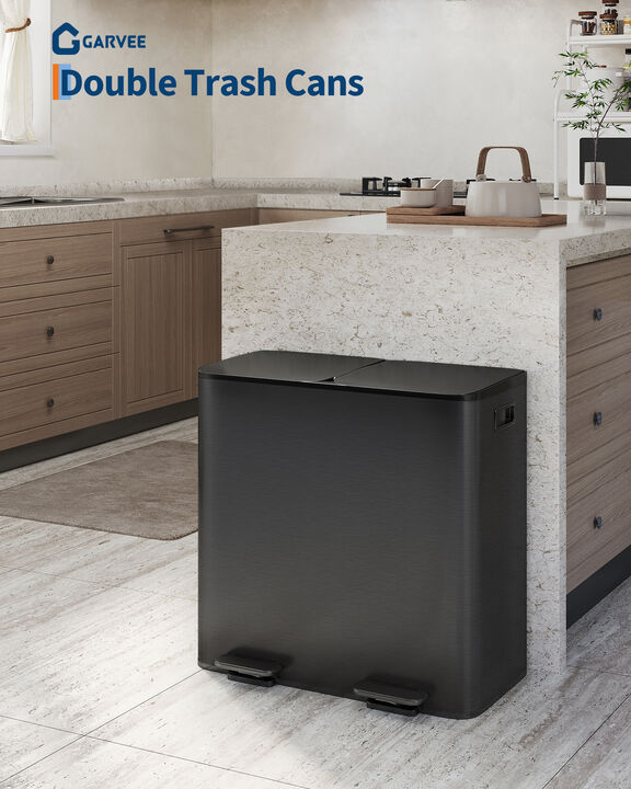 2&times;40L Dual Compartment Steel Step Trash Can, Soft Close Lid, Removable Inner Bucket, Odor Control Fingerprint Proof Recycling Bin