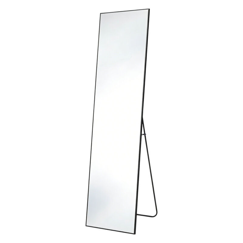 HomeRoots 59" Black Aluminum Freestanding And Wall Mounted Framed Full Length Mirror image number 3