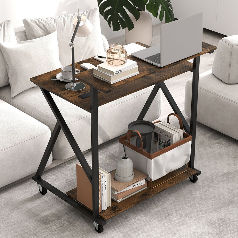 Compact Rolling Computer Desk with Power Outlets for Small Spaces image number 5