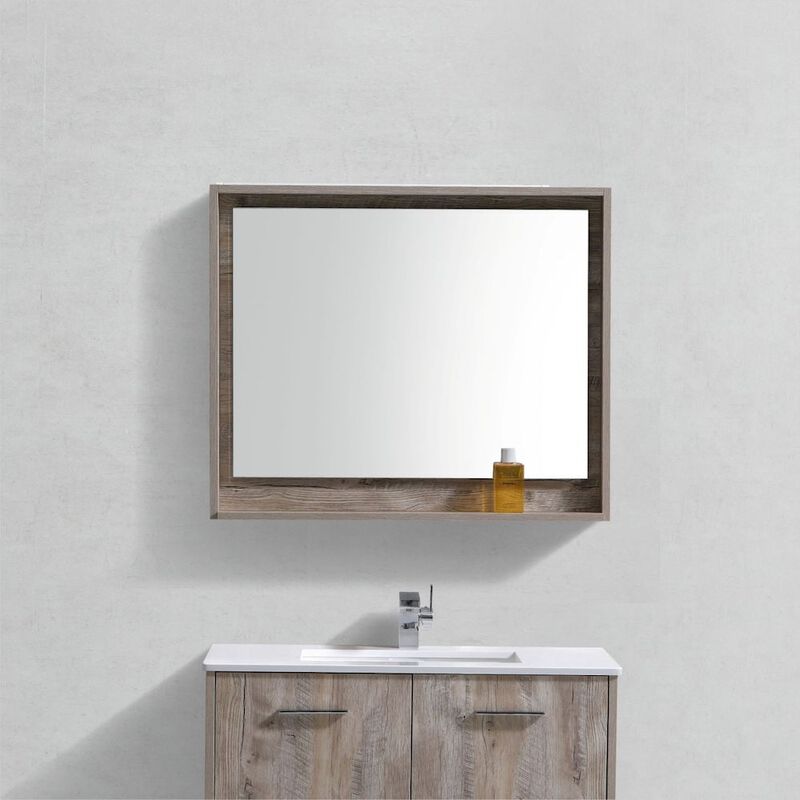 Kubebath Bosco 36 Framed Mirror With Shelve - Nature Wood Finish