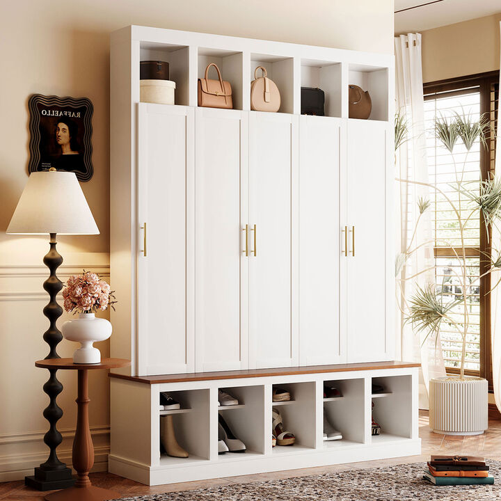 Merax All-in-One Hallway Organizer with 3 Closed Lockers, Inner Hooks & Hanging Rods Hall Tree