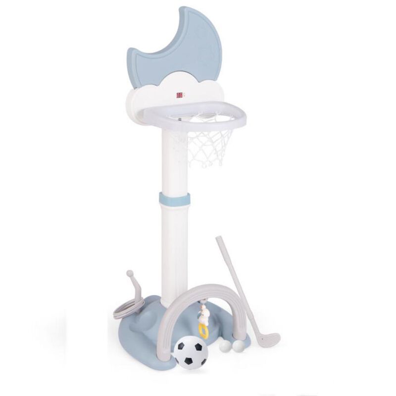 Kids 4 In 1 Basketball Hoop Play Set with Moon Shaped Electronic Scoreboard-Blue image number 0