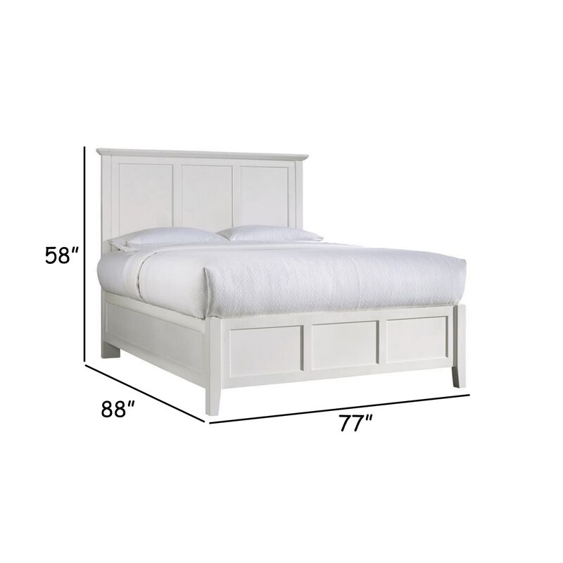 Neo California King Bed, Panel Design Farmhouse Wood Frame, Slats, White