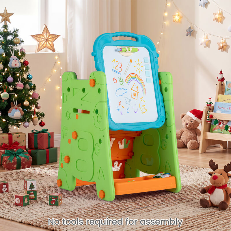 4-in-1 Kids Easel with Double-Sided Magnetic Board for Creative Activities image number 3