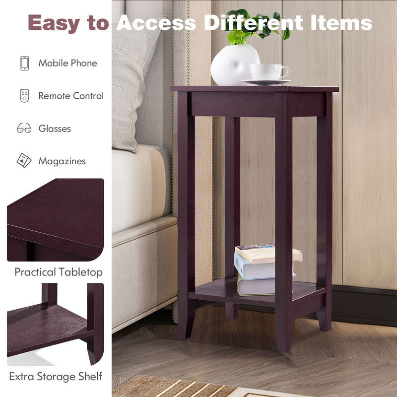2-Tier Nightstand End Side Wooden Legs Table for Bedroom image number 6
