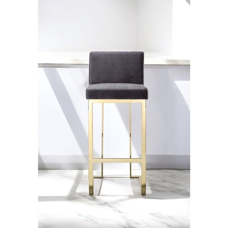 Pangea Home Dexter Bar Stool Velvet Gray & Gold