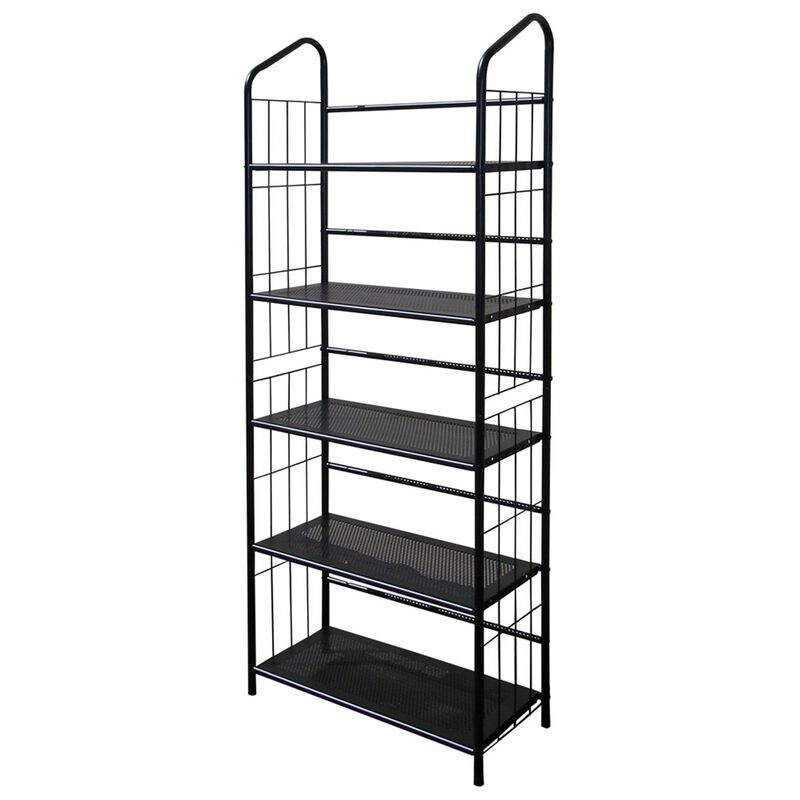 QuikFurn 5-Tier Bookcase Storage Shelves Rack in Black Metal