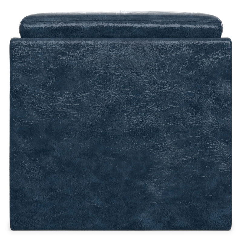 Rockwood 17 inch Wide Contemporary Square Cube Storage Ottoman with Tray in Denim Blue Vegan Faux Leather, Assembled image number 5