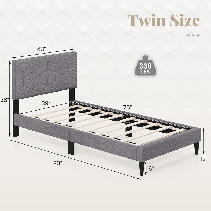 Platform Bed Frame with Linen Upholstered Headboard, Modern Style image number 2