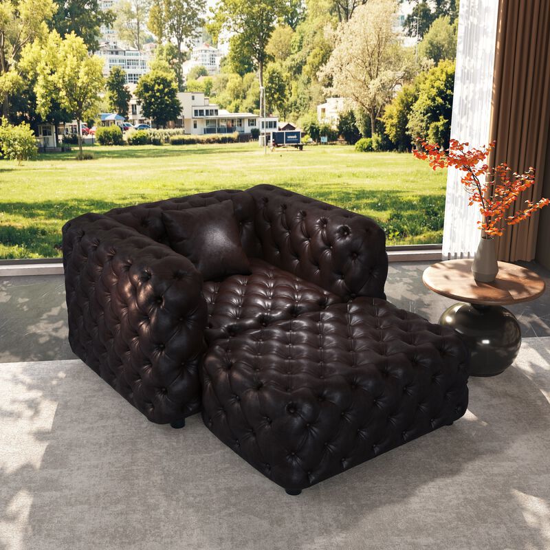 Whisen 48.4" Modern Modular Sofa with 1 Ottoman, Faux Leather Upholstered, for Living Room image number 1