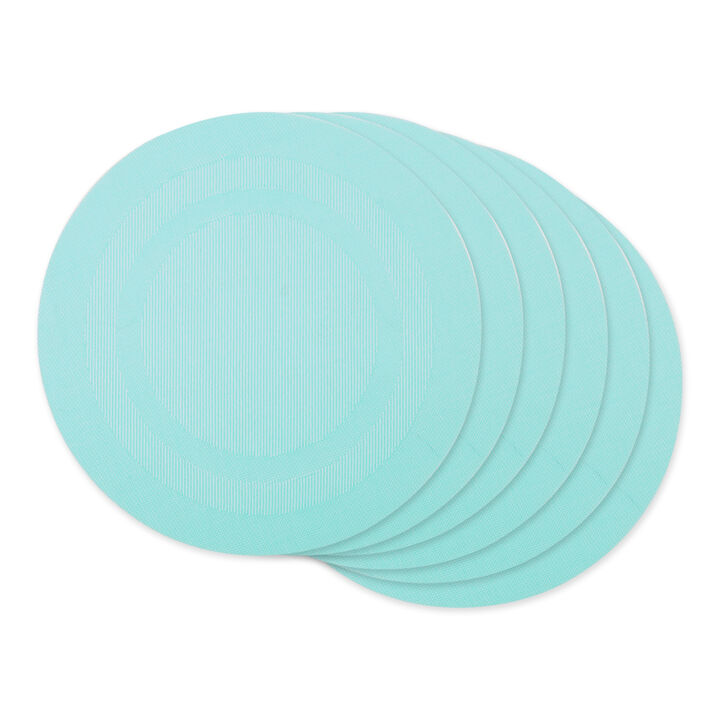 Set of 6 Aqua Blue Double Frame Round Outdoor Placemats 13.75"