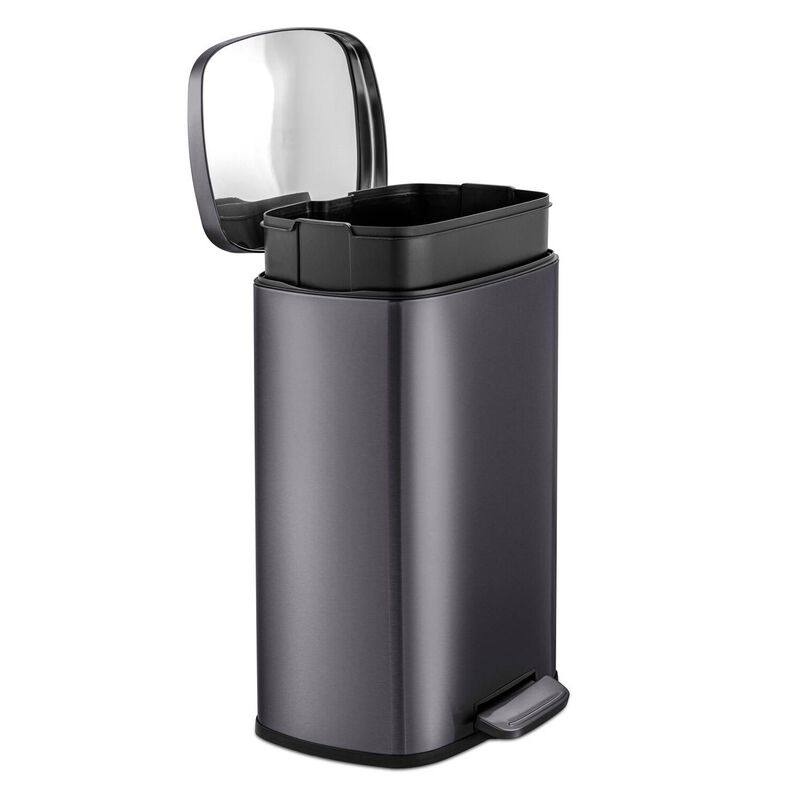Hivvago 13 Gallon Black Stainless Steel Kitchen Trash Can with Step Open Lid