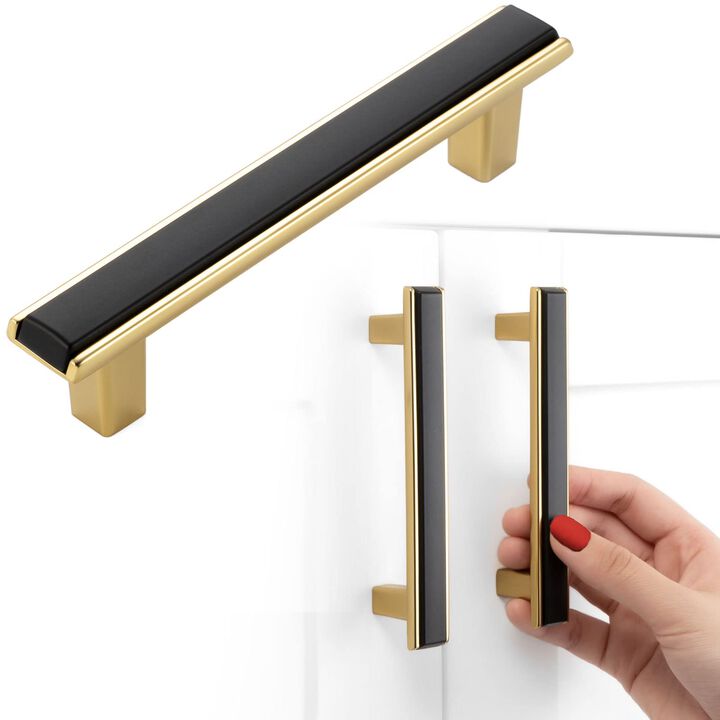 BEROSSA Black and Gold Cabinet Pulls, Kitchen Cabinet Handles, 3-3/4 Inch Screw Spacing, Pack of 5 | Solid 2 Color Hardware for