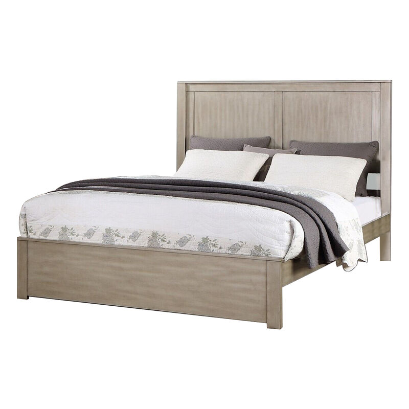 Kali Platform California King Bed, Panel Rectangular Design, Light Tan Wood - Benzara