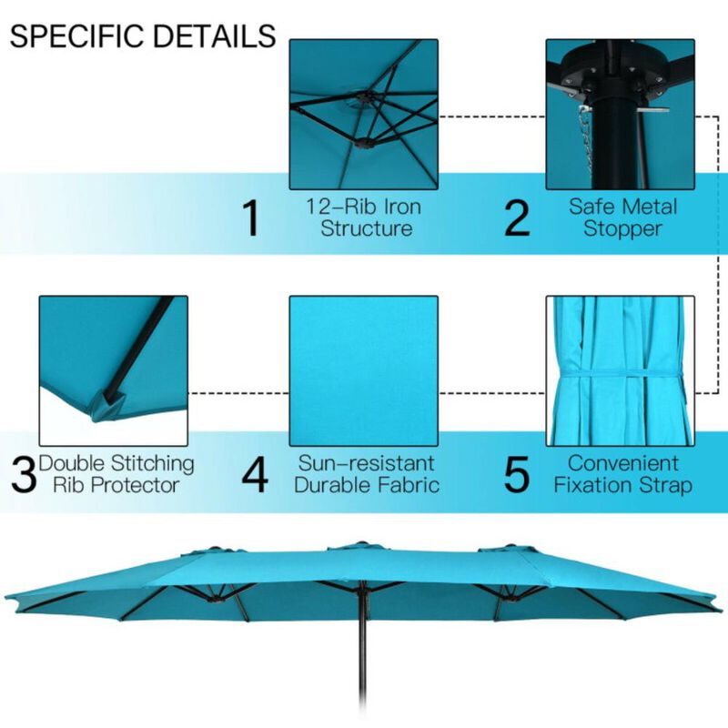 Hivvago Double-Sided Twin Patio Umbrella with Crank and Base