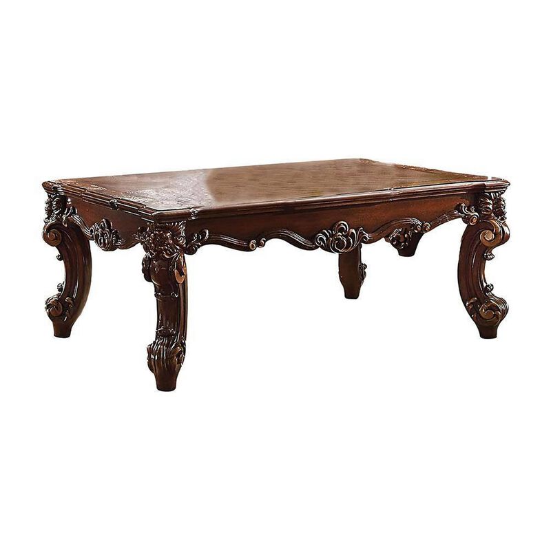Coffee Table, 36 Inch Rectangular Top, Scrolled Legs, Brown
