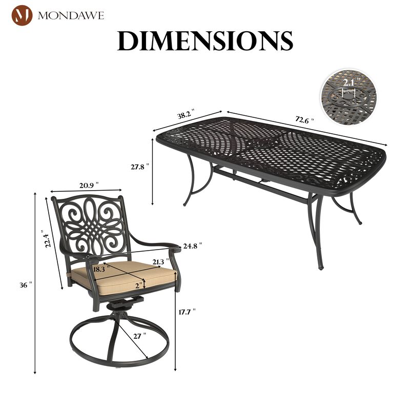 Mondawe 7 Pieces Weather-Resistant Outdoor Cast Aluminum Dining Set for Patio,Garden,Deck