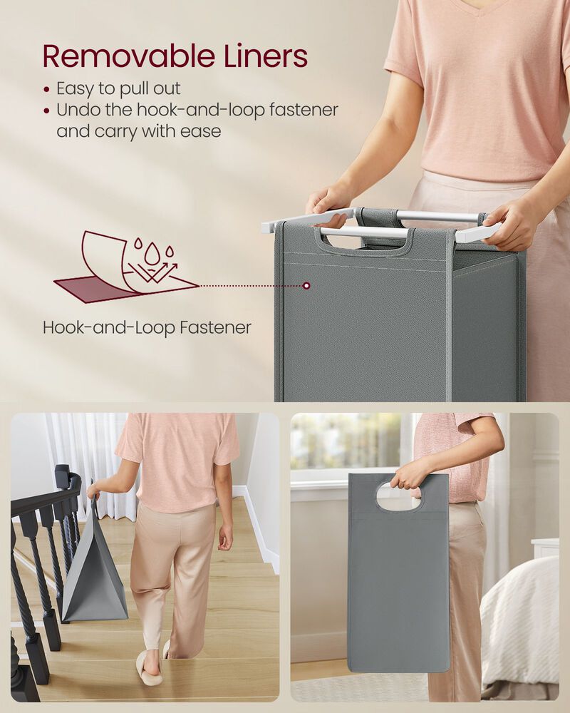 Laundry Hamper with 2 Pull-Out Bags and Removable Bins for Easy Laundry Sorting image number 6