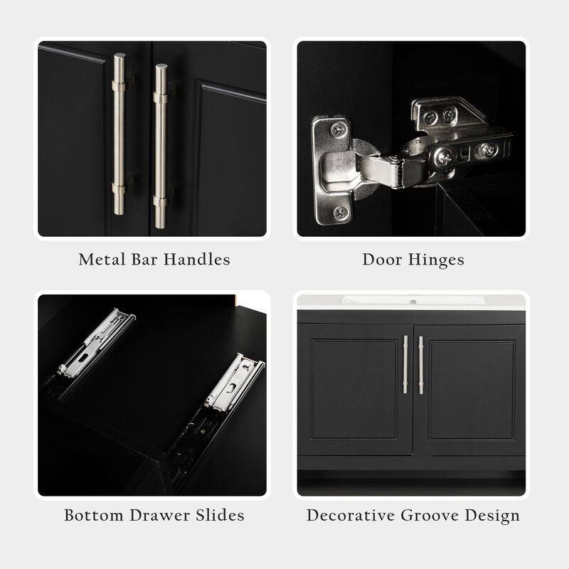 Whisen 36" Bathroom Storage Cabinet Bathroom Vanity with Ceramic Sink, Doors and Drawers